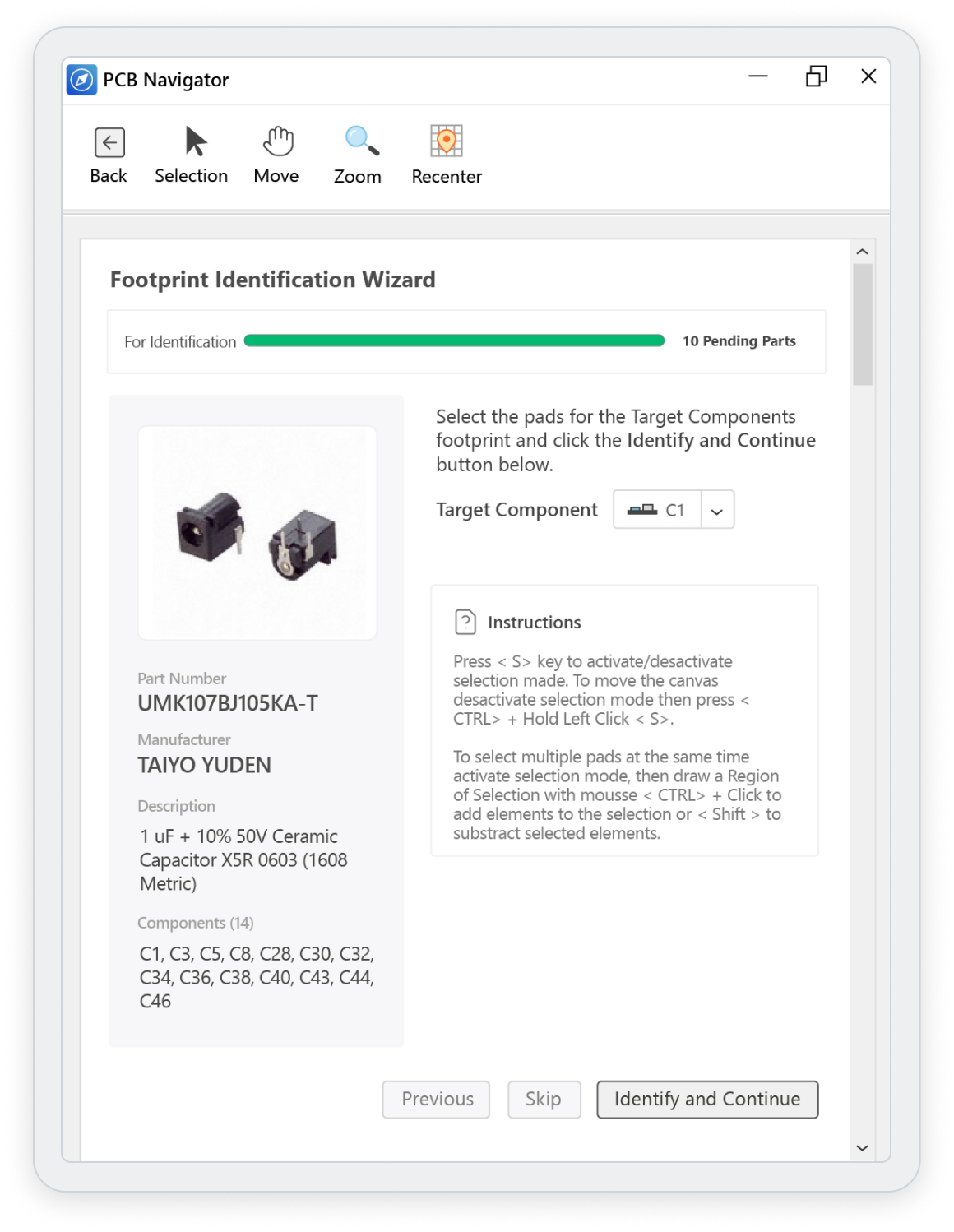 PCB Navigator footprint identification wizard